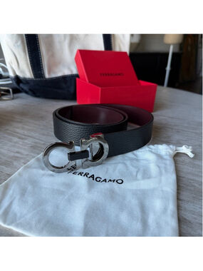Salvatore Ferragamo Reversible Leather Belt Size 95 Black Silver Buckle NWT
